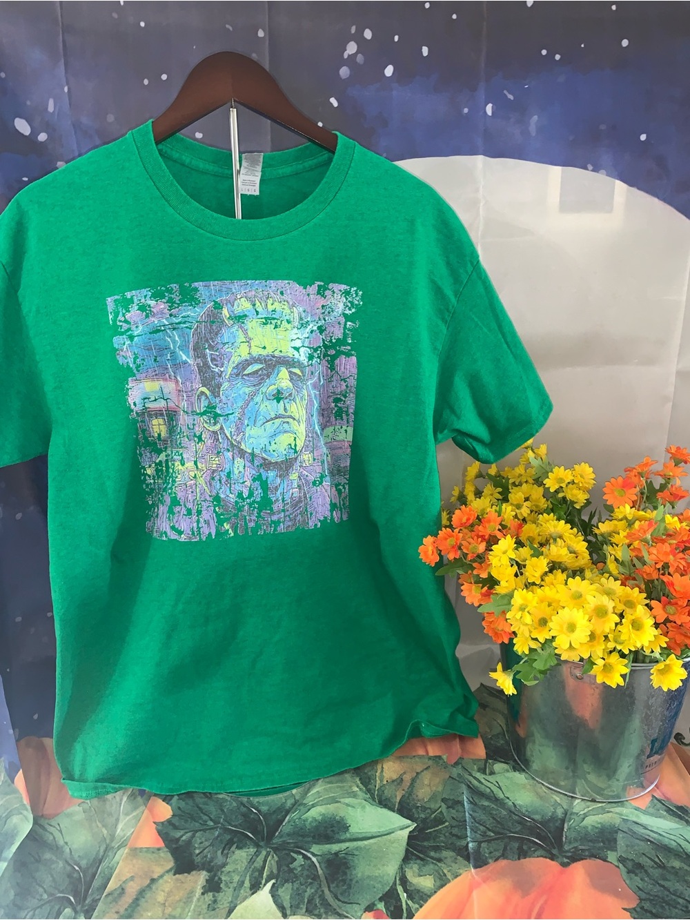 Green Graphic Tee - Frankenstein Artwork - Unbranded